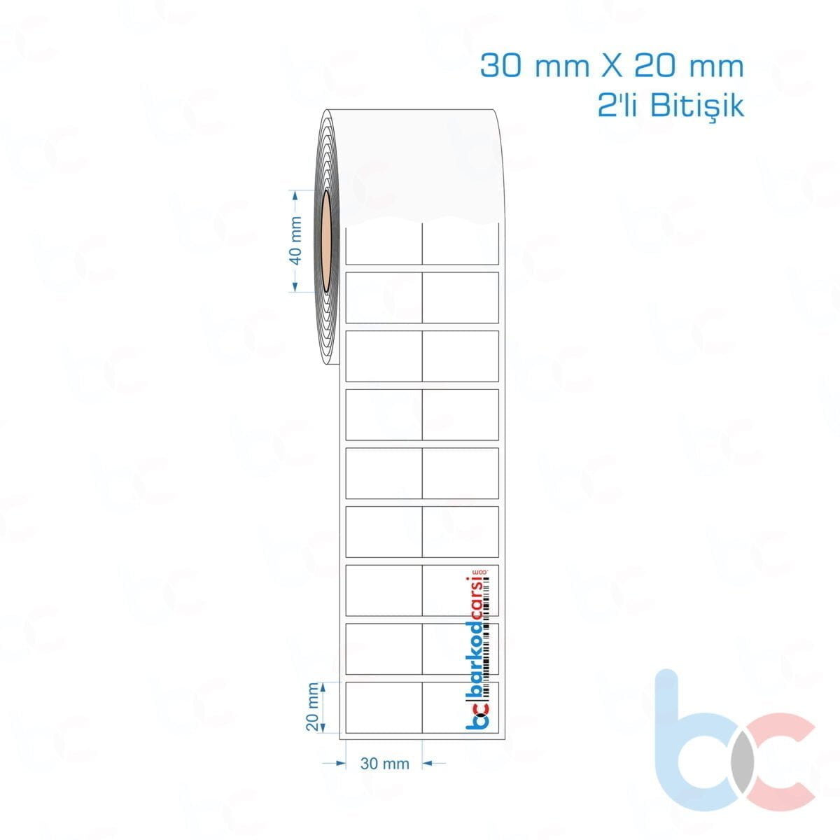 30X20 Mm 2'Li Bitişik Hazır Rulo Pp Opak, Mat, Fastyre Etiketler 30X20 Mm 2'Li Bitişik Opak / Mat Pp, Fastyre Etiket (Fiyatları)