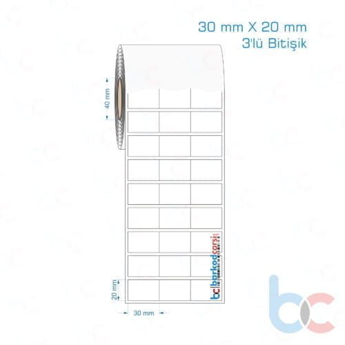 30x20 mm 3'lü Bitişik Opak / Mat PP, Fastyre Etiket (Fiyatları)