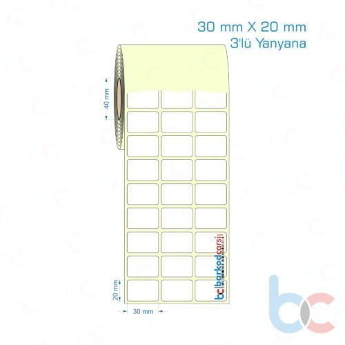 30x20 mm 3'lü Yanyana Etiket (Kuşe, Vellum, Eko / Lamine Termal) Fiyatları