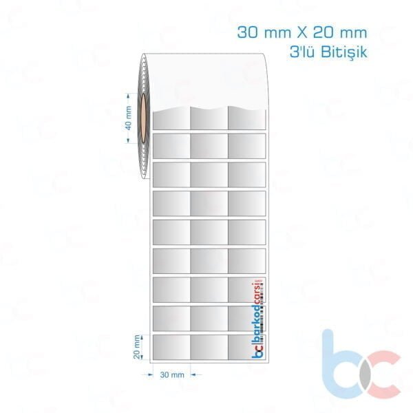 30x20 mm 3'lü Bitişik Silvermat Etiket (Fiyatı)