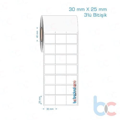 30x25 mm 3'lü Bitişik Opak / Mat PP, Fastyre Etiket (Fiyatları)