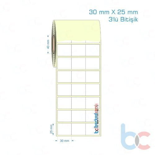 30x25 mm 3'lü Bitişik Etiket (Kuşe, Vellum, Eko / Lamine Termal) Fiyatları