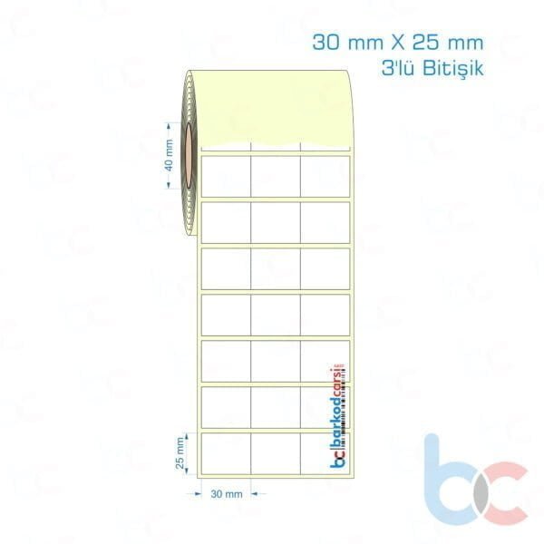 30x25 mm 3'lü Bitişik Etiket (Kuşe, Vellum, Eko / Lamine Termal) Fiyatları