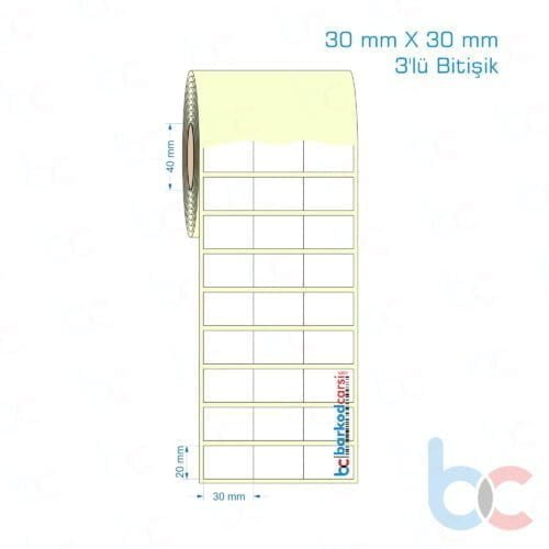30x30 mm 3'lü Bitişik Etiket (Kuşe, Vellum, Eko / Lamine Termal) Fiyatları