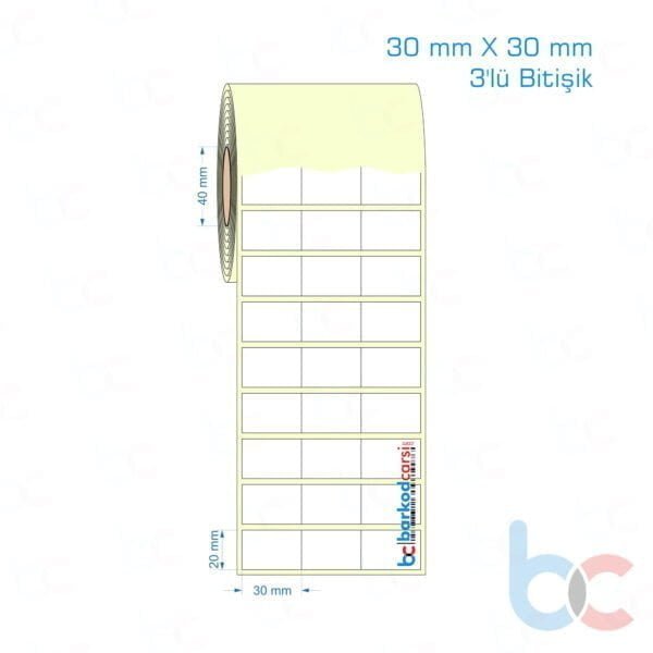 30x30 mm 3'lü Bitişik Etiket (Kuşe, Vellum, Eko / Lamine Termal) Fiyatları