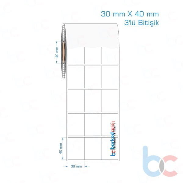 30x40 mm 3'lü Bitişik Opak / Mat PP, Fastyre Etiket (Fiyatları)