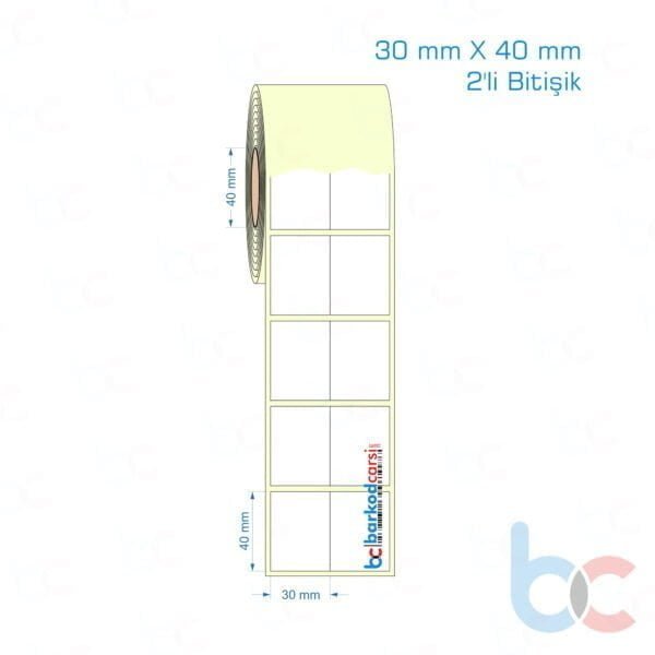 30x40 mm 2'li Bitişik Etiket (Kuşe, Vellum, Eko / Lamine Termal) Fiyatları