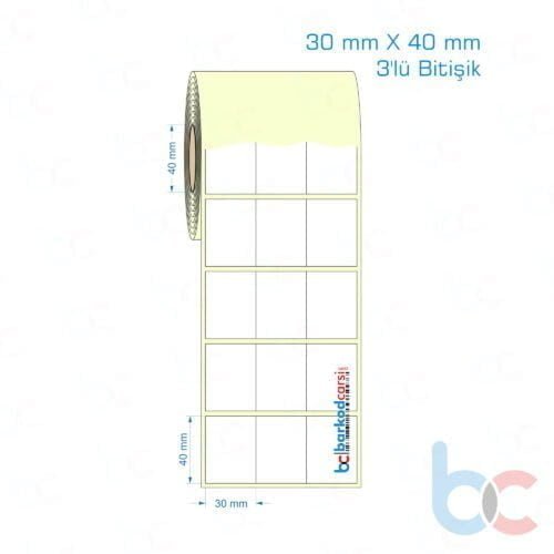 30x40 mm 3'lü Bitişik Etiket (Kuşe, Vellum, Eko / Lamine Termal) Fiyatları