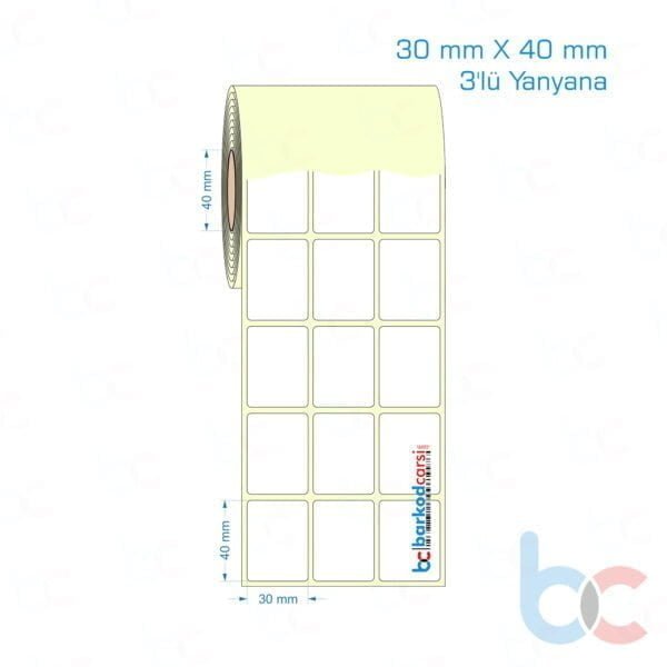 30x40 mm 3'lü Yanyana Etiket (Kuşe, Vellum, Eko / Lamine Termal) Fiyatları
