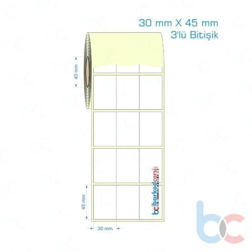 30x45 mm 3'lü Bitişik Etiket (Kuşe, Vellum, Eko / Lamine Termal) Fiyatları