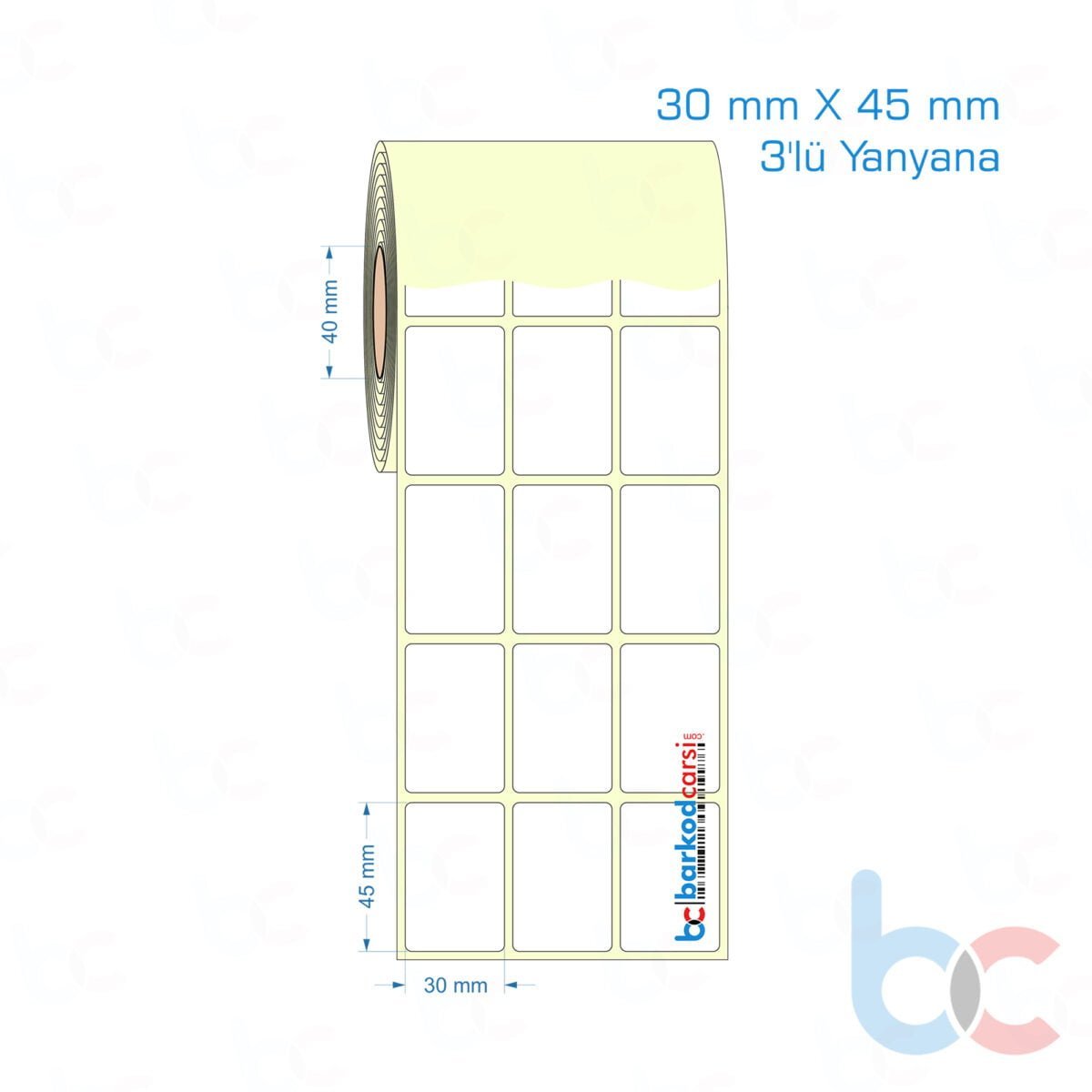 30X45 Mm 3'Lü Yanyana Hazır Rulo Barkod Etiketi (Yapışkanlı) Kuşe / Vellum / Termal Etiket Fiyatı 30X45 Mm 3'Lü Yanyana Etiket (Kuşe, Vellum, Eko / Lamine Termal) Fiyatları