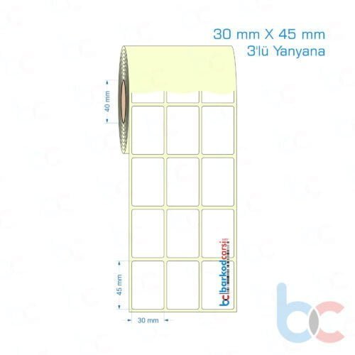 30x45 mm 3'lü Yanyana Etiket (Kuşe, Vellum, Eko / Lamine Termal) Fiyatları