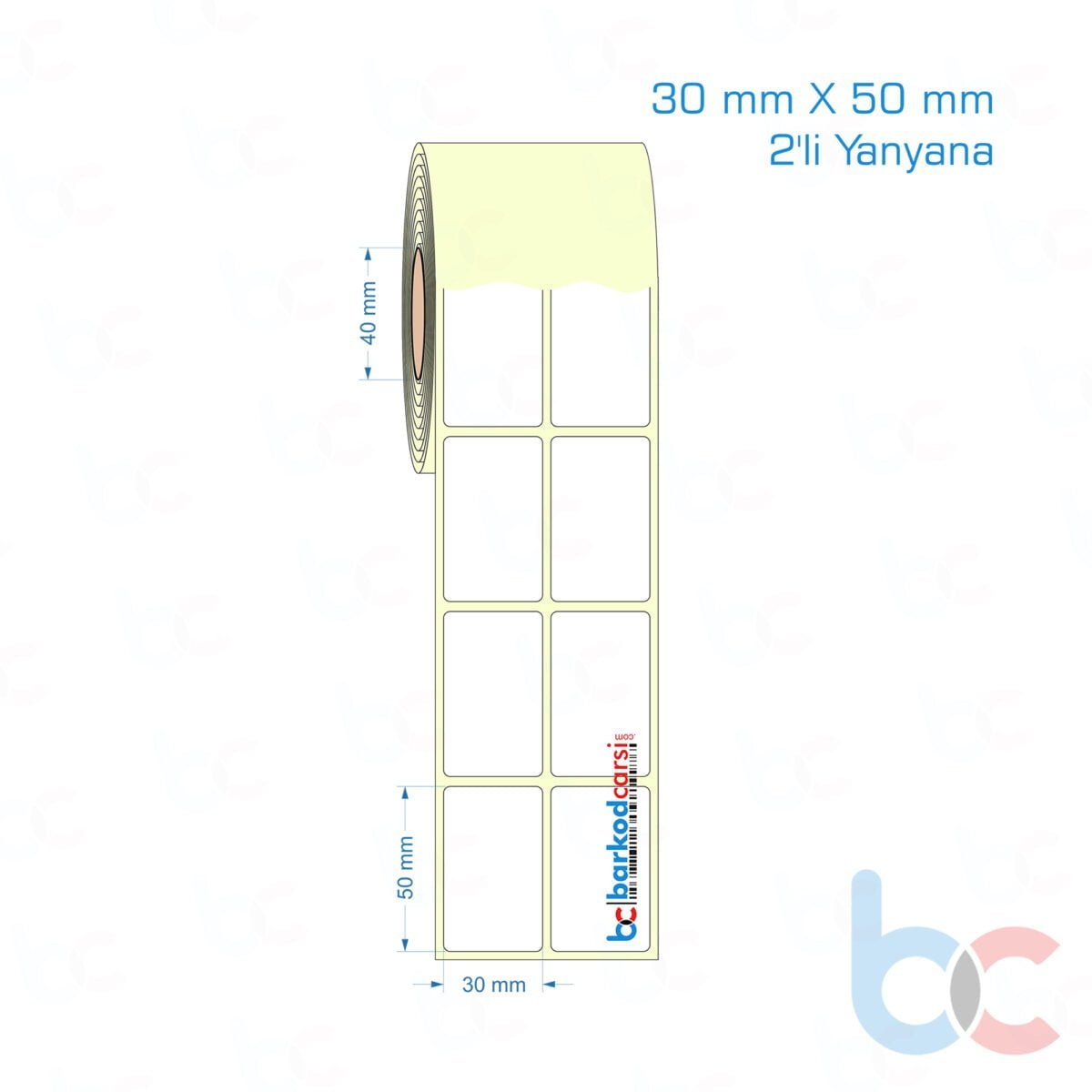 30X50 Mm 2'Li Yanyana Hazır Rulo Barkod Etiketi (Yapışkanlı) Kuşe / Vellum / Termal Etiket Fiyatı 30X50 Mm 2'Li Yanyana Etiket (Kuşe, Vellum, Eko / Lamine Termal) Fiyatları