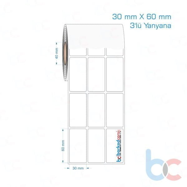 30x60 mm 3'lü Yanyana Opak / Mat PP, Fastyre Etiket (Fiyatları)