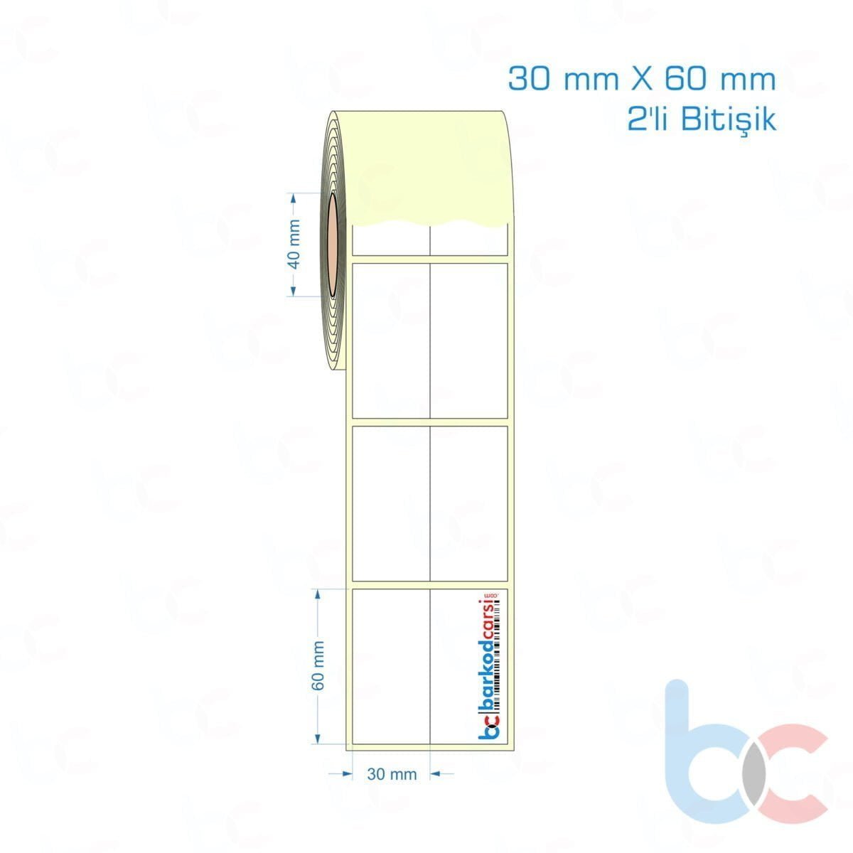 30X60 Mm 2'Li Bitişik Hazır Rulo Barkod Etiketi (Yapışkanlı) Kuşe / Vellum / Termal Etiket Fiyatı 30X60 Mm 2'Li Bitişik Etiket (Kuşe, Vellum, Eko / Lamine Termal) Fiyatları