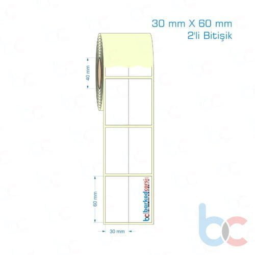 30x60 mm 2'li Bitişik Etiket (Kuşe, Vellum, Eko / Lamine Termal) Fiyatları