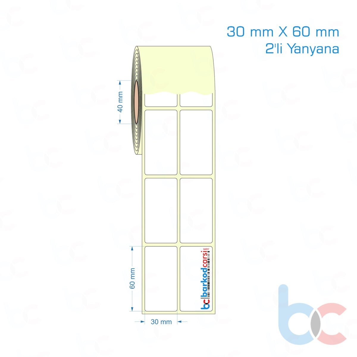 30X60 Mm 2'Li Yanyana Hazır Rulo Barkod Etiketi (Yapışkanlı) Kuşe / Vellum / Termal Etiket Fiyatı 30X60 Mm 2'Li Yanyana Etiket (Kuşe, Vellum, Eko / Lamine Termal) Fiyatları