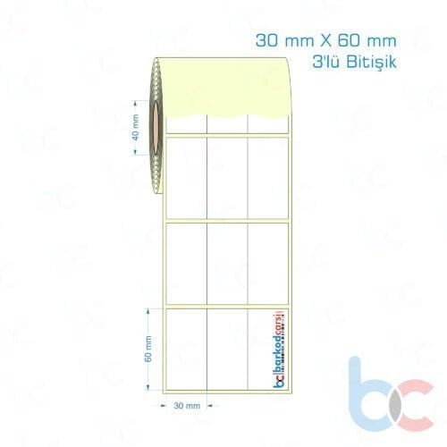 30x60 mm 3'lü Bitişik Etiket (Kuşe, Vellum, Eko / Lamine Termal) Fiyatları