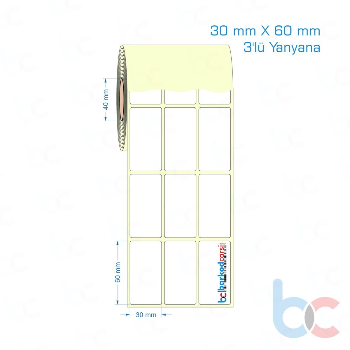 30X60 Mm 3'Lü Yanyana Hazır Rulo Barkod Etiketi (Yapışkanlı) Kuşe / Vellum / Termal Etiket Fiyatı 30X60 Mm 3'Lü Yanyana Etiket (Kuşe, Vellum, Eko / Lamine Termal) Fiyatları