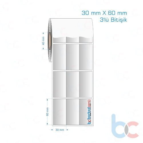 30x60 mm 3'lü Bitişik Silvermat Etiket (Fiyatı)