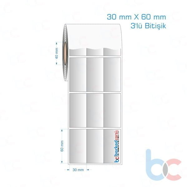 30x60 mm 3'lü Bitişik Silvermat Etiket (Fiyatı)