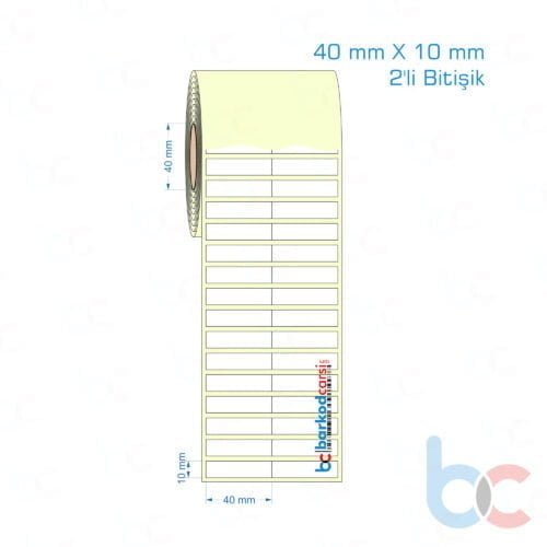 40x10 mm 2'li Bitişik Etiket (Kuşe, Vellum, Eko / Lamine Termal) Fiyatları