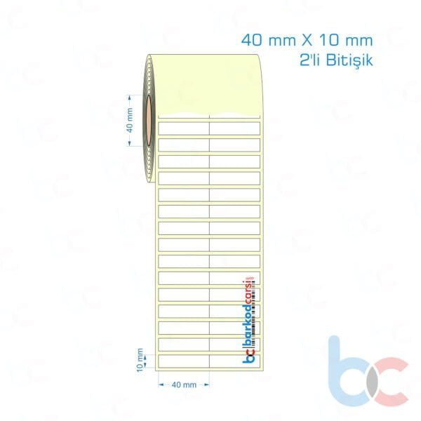 40x10 mm 2'li Bitişik Etiket (Kuşe, Vellum, Eko / Lamine Termal) Fiyatları