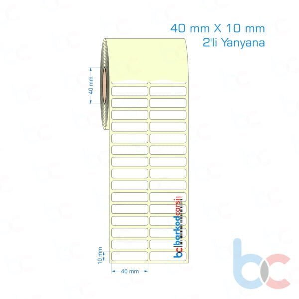 40x10 mm 2'li Yanyana Etiket (Kuşe, Vellum, Eko / Lamine Termal) Fiyatları