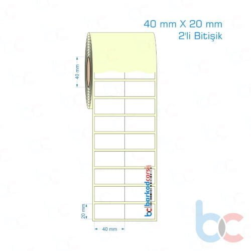 40x20 mm 2'li Bitişik Etiket (Kuşe, Vellum, Eko / Lamine Termal) Fiyatları
