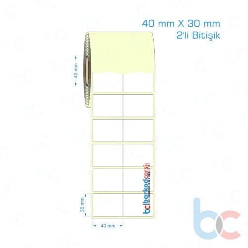 40x30 mm 2'li Bitişik Etiket (Kuşe, Vellum, Eko / Lamine Termal) Fiyatları