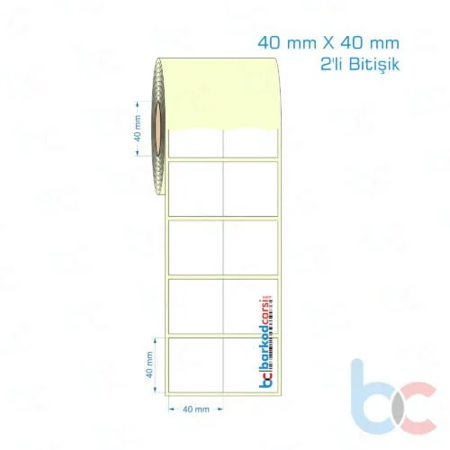 40x40 mm 2'li Bitişik Etiket (Kuşe, Vellum, Eko / Lamine Termal) Fiyatları