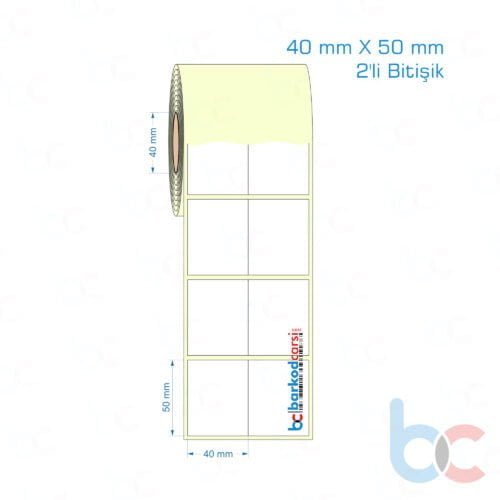40x50 mm 2'li Bitişik Etiket (Kuşe, Vellum, Eko / Lamine Termal) Fiyatları
