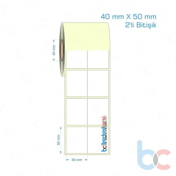 40x50 mm 2'li Bitişik Etiket (Kuşe, Vellum, Eko / Lamine Termal) Fiyatları