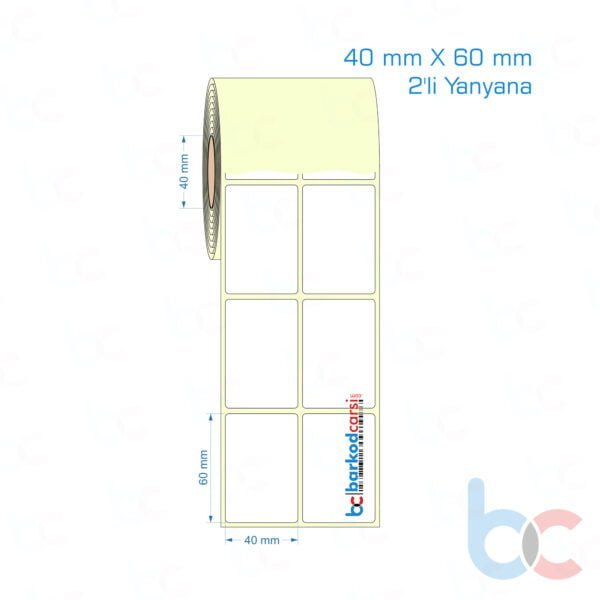 40x60 mm 2'li Yanyana Etiket (Kuşe, Vellum, Eko / Lamine Termal) Fiyatları