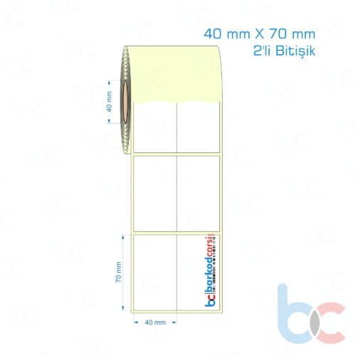 40x70 mm 2'li Bitişik Etiket (Kuşe, Vellum, Eko / Lamine Termal) Fiyatları