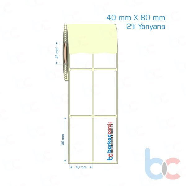 40x80 mm 2'li Yanyana Etiket (Kuşe, Vellum, Eko / Lamine Termal) Fiyatları