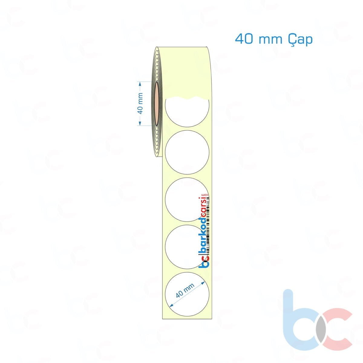 40 Mm Çap Hazır Rulo Barkod Etiketi (Yapışkanlı) Kuşe / Vellum / Termal Etiket Fiyatı 40 Mm Çap Etiket (Kuşe, Vellum, Eko / Lamine Termal) Fiyatları