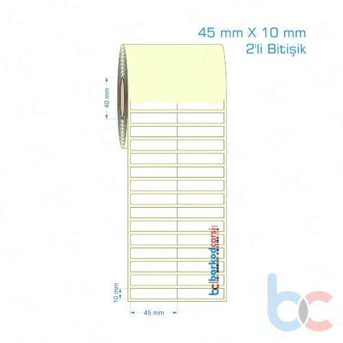 45x10 mm 2'li Bitişik Etiket (Kuşe, Vellum, Eko / Lamine Termal) Fiyatları