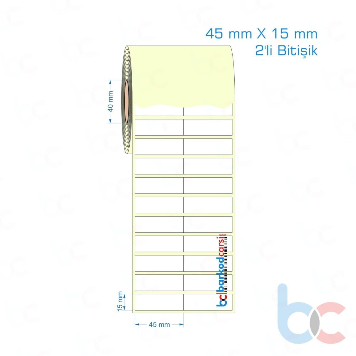 45X15 Mm 2'Li Bitişik Hazır Rulo Barkod Etiketi (Yapışkanlı) Kuşe / Vellum / Termal Etiket Fiyatı 45X15 Mm 2'Li Bitişik Etiket (Kuşe, Vellum, Eko / Lamine Termal) Fiyatları