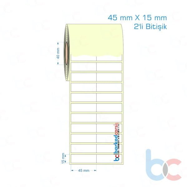 45x15 mm 2'li Bitişik Etiket (Kuşe, Vellum, Eko / Lamine Termal) Fiyatları