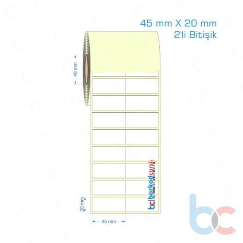 45x20 mm 2'li Bitişik Etiket (Kuşe, Vellum, Eko / Lamine Termal) Fiyatları