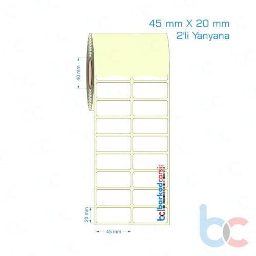 45x20 mm 2'li Yanyana Etiket (Kuşe, Vellum, Eko / Lamine Termal) Fiyatları