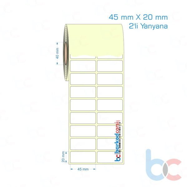 45x20 mm 2'li Yanyana Etiket (Kuşe, Vellum, Eko / Lamine Termal) Fiyatları