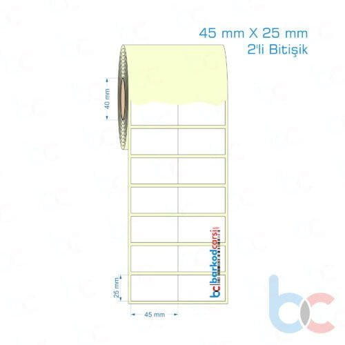 45x25 mm 2'li Bitişik Etiket (Kuşe, Vellum, Eko / Lamine Termal) Fiyatları