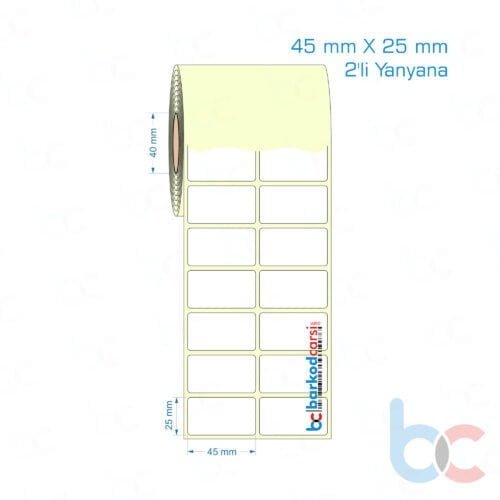 45x25 mm 2'li Yanyana Etiket (Kuşe, Vellum, Eko / Lamine Termal) Fiyatları