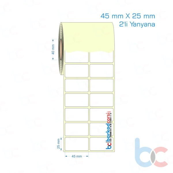 45x25 mm 2'li Yanyana Etiket (Kuşe, Vellum, Eko / Lamine Termal) Fiyatları