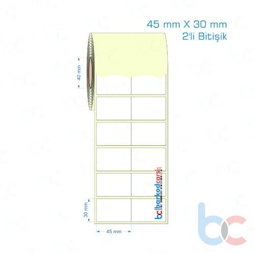 45x30 mm 2'li Bitişik Etiket (Kuşe, Vellum, Eko / Lamine Termal) Fiyatları