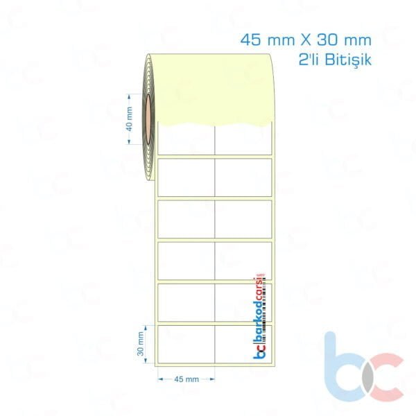 45x30 mm 2'li Bitişik Etiket (Kuşe, Vellum, Eko / Lamine Termal) Fiyatları