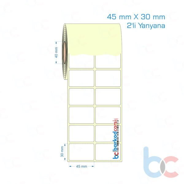 45x30 mm 2'li Yanyana Etiket (Kuşe, Vellum, Eko / Lamine Termal) Fiyatları