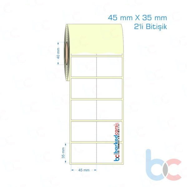 45x35 mm 2'li Bitişik Etiket (Kuşe, Vellum, Eko / Lamine Termal) Fiyatları